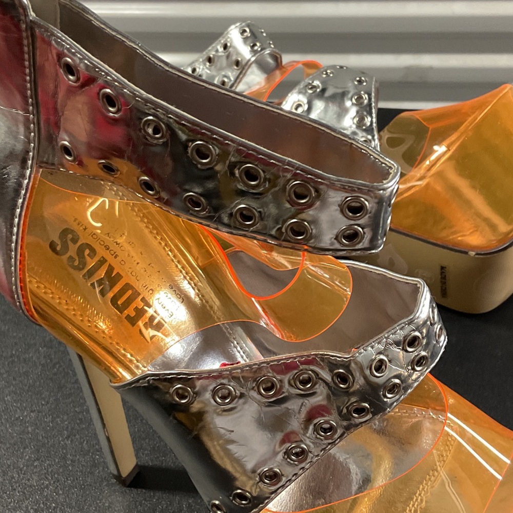Silver Platform Heels with Orange Transparent Str… - image 4